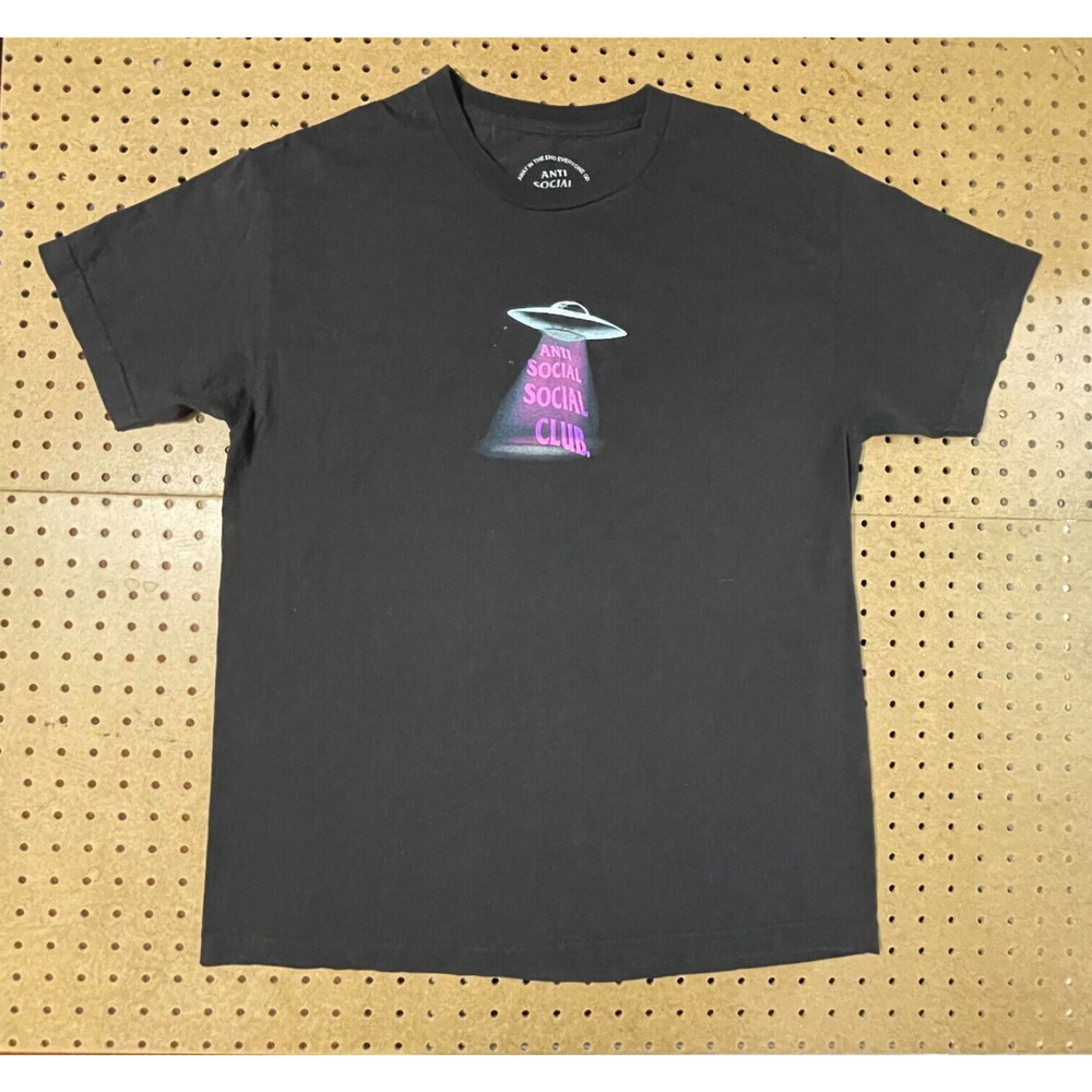 Anti Social Club ASSC Thoughts UFO Alien T-Shirt USA Made Black Large Men - Picture 4 of 9